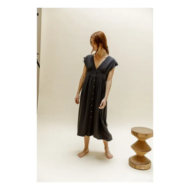 Zilvie Cotton Gauze Dress - Women's Collection | Charcoal grey