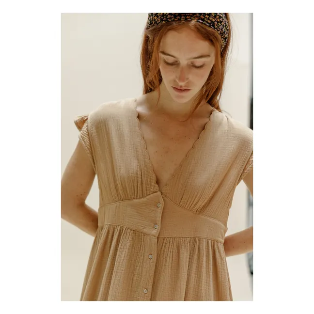 Kleid Zilvie Gaze aus Baumwolle - Damenkollektion | Honiggelb