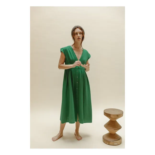 Kleid Zilvie Gaze aus Baumwolle - Damenkollektion | Grün