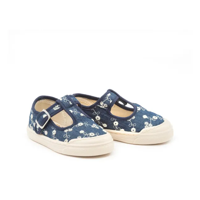 Flower Embroidery Sneakers | Navy blue