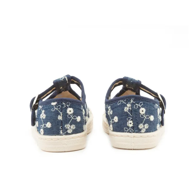 Zapatillas con bordado de flores | Azul Marino