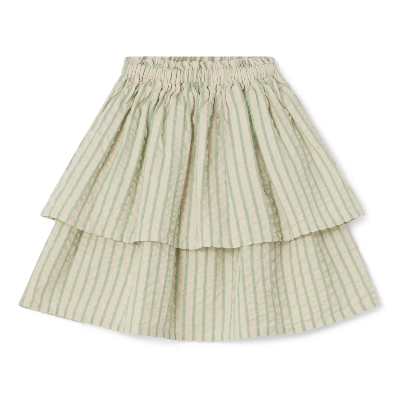 Garbo&Friends Green Striped Ruffled Seersucker Skirt