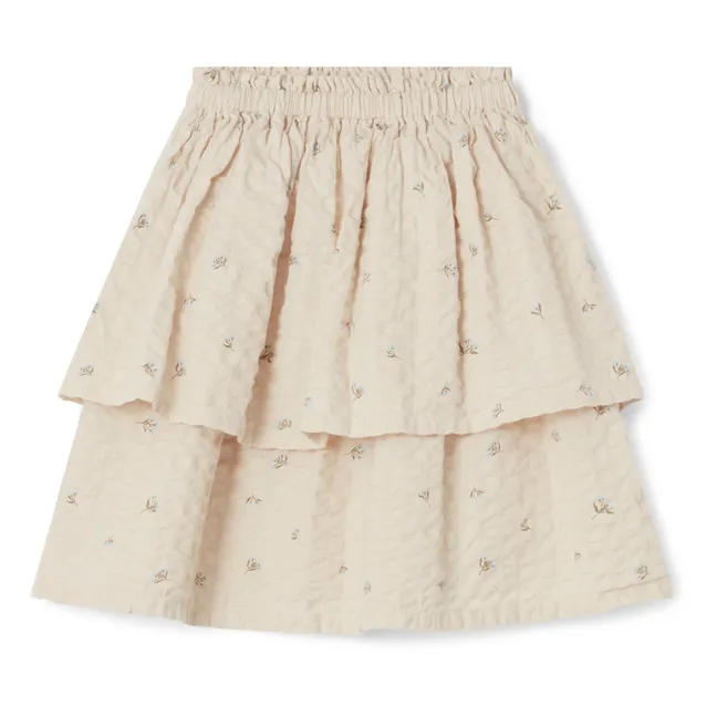 Floral Ruffled Seersucker Skirt | Ecru