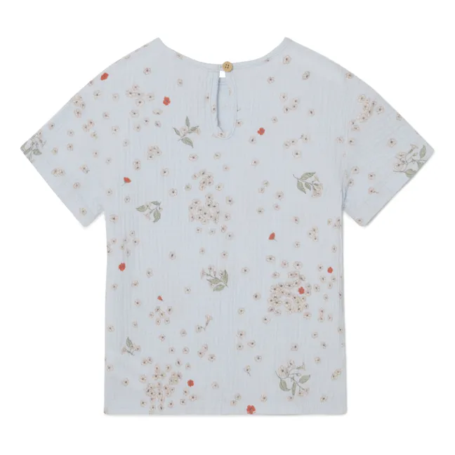 Camiseta de flores Mousseline de algodón | Azul Cielo