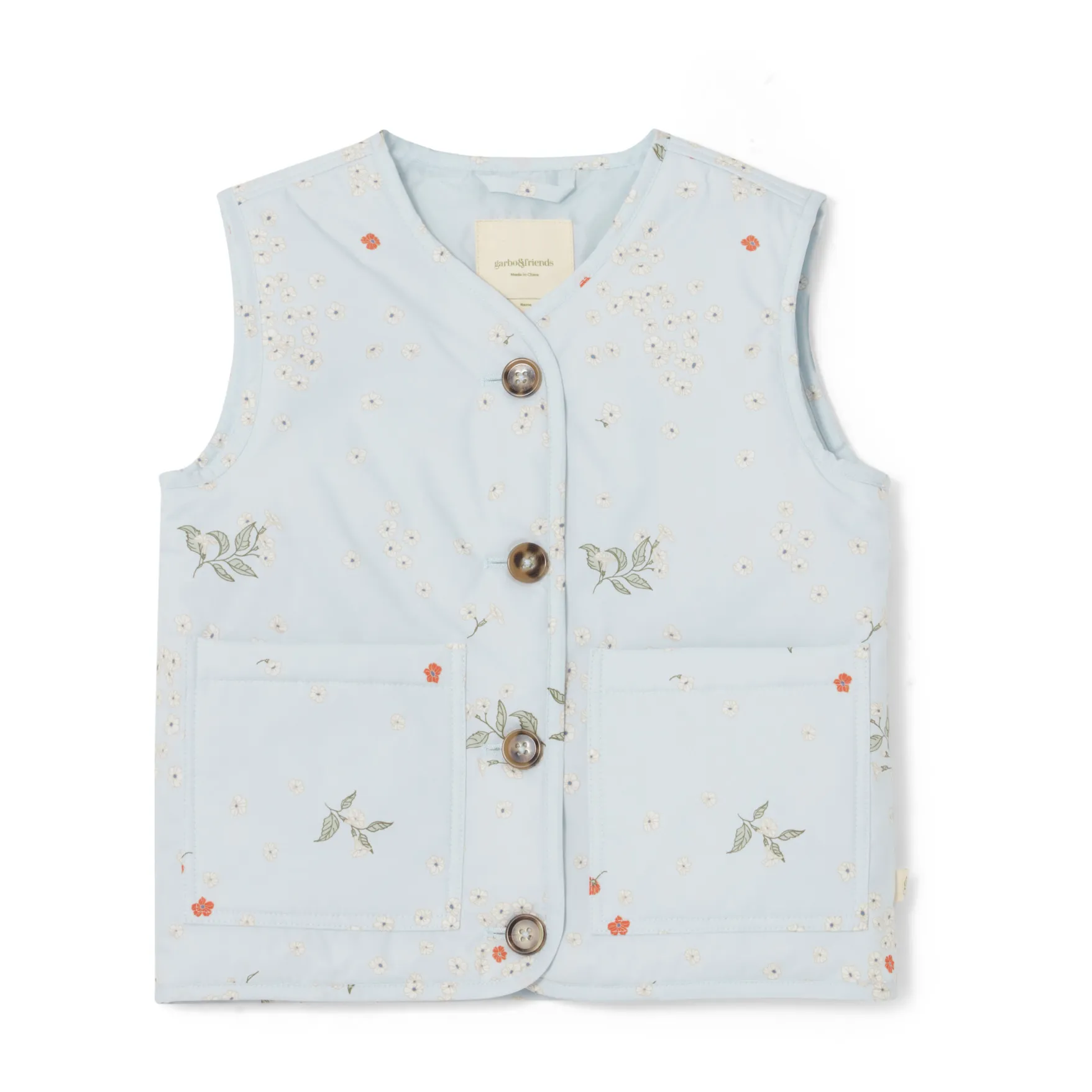 Garbo&Friends Light Blue Floral Sleeveless Jacket In Recycled Materials