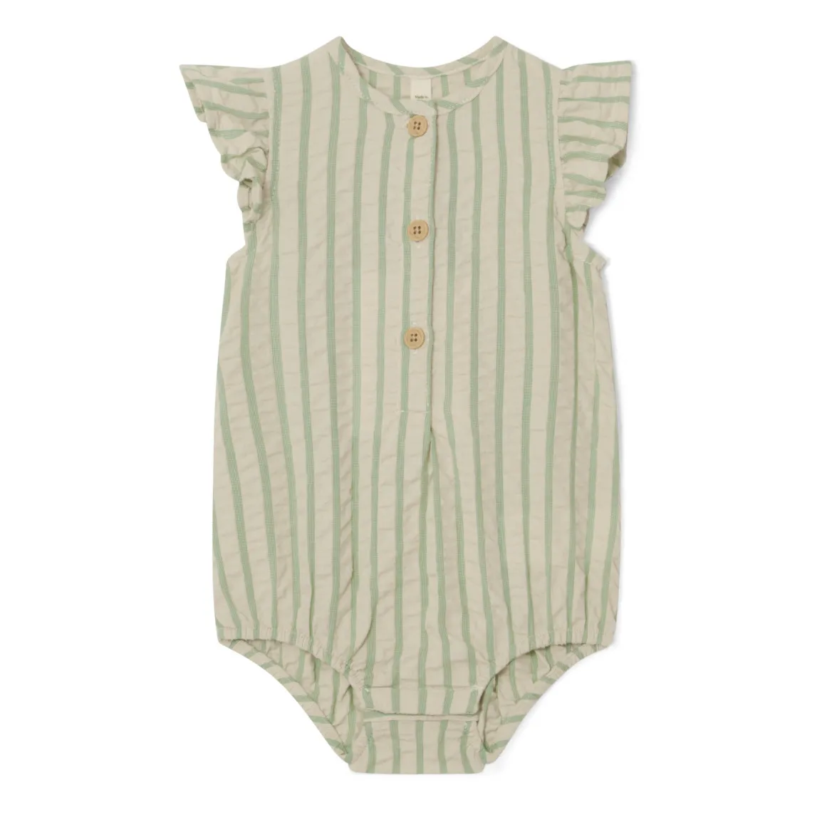 Garbo&Friends Green Seersucker Striped Romper