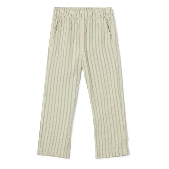 Pantaloni da bambino in seersucker a righe | Verde