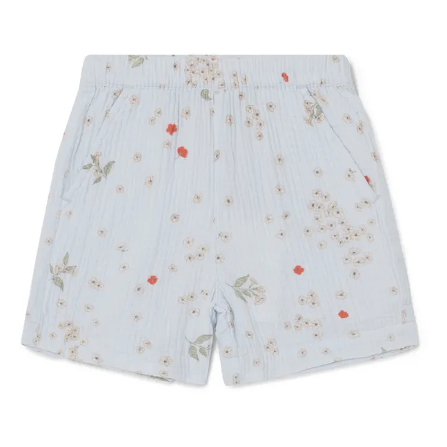 Shorts mit Blumenmuster aus Baumwoll-Chiffon | Hellblau