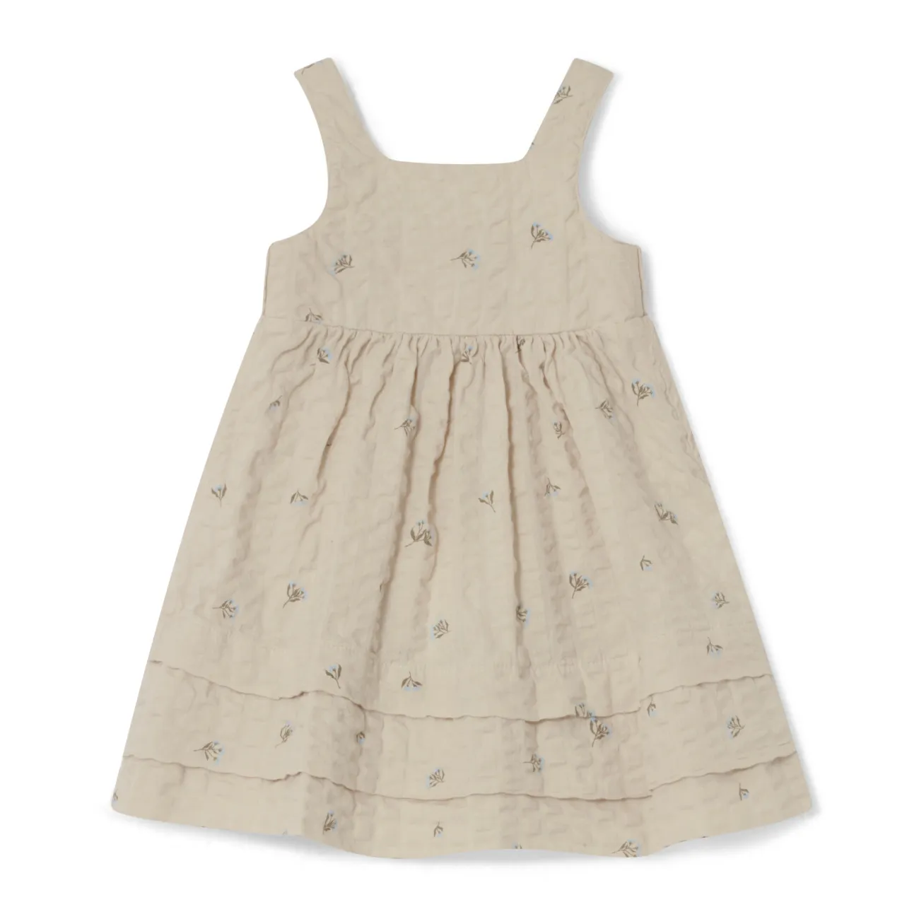 Garbo&Friends Ecru Seersucker Floral Baby Dress