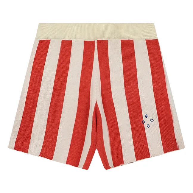 Pantalones cortos de punto de rayas de algodón orgánico - Colección Mujer  | Rojo
