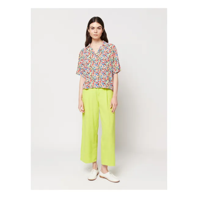 Cotton and Linen Pinstripe Trousers - Women's collection  | Anise green