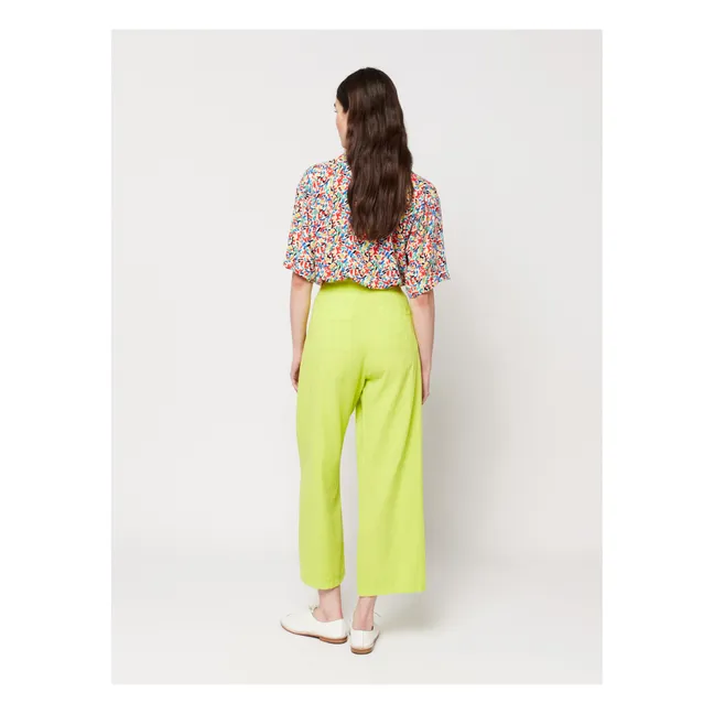 Cotton and Linen Pinstripe Trousers - Women's collection  | Anise green