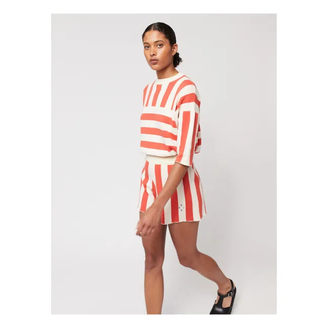 Organic Cotton Striped Knit Shorts - Women's Collection  | Red