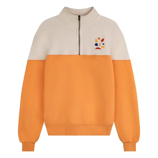 Color Block Sweatshirt mit Reißverschluss aus Bio-Baumwolle - Damenkollektion  | Orange