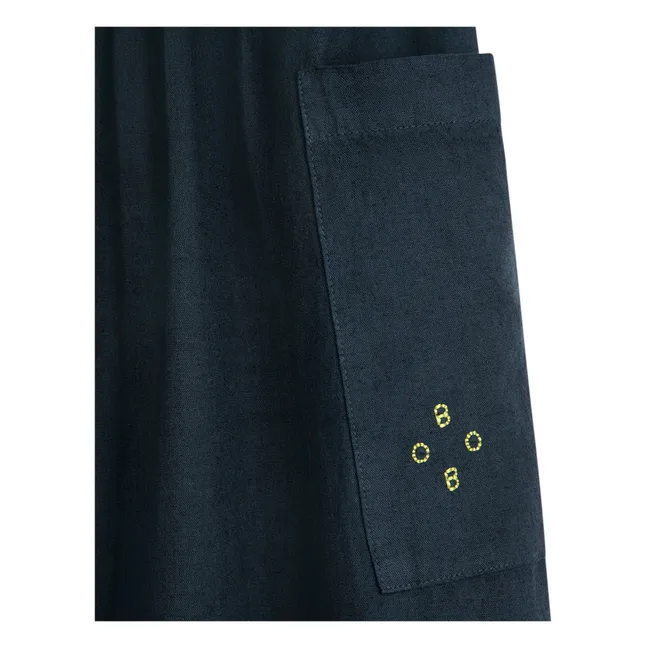 Kleid mit Knöpfen aus Baumwolle und Leinen - Damenkollektion  | Nachtblau