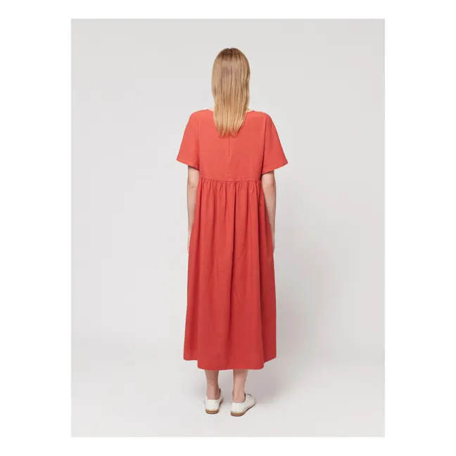 Loose-fit cotton and linen dress - Women's collection  | Red