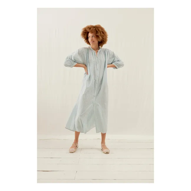 Kleid Deepalina Streifen Bio-Baumwolle - Frauenkollektion | Blau
