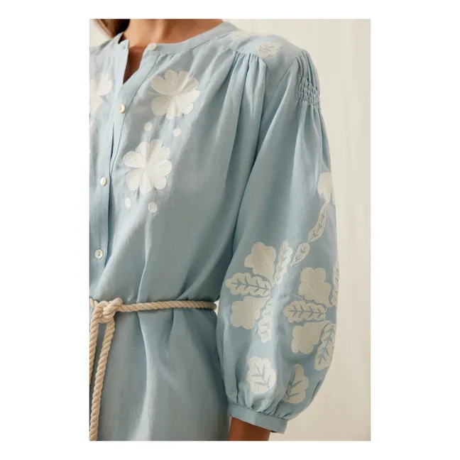 Kleid Nilou aus Baumwolle und Leinen - Damenkollektion | Blau