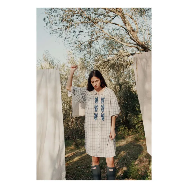 Kleid Nilan Kariert Bio-Baumwolle und Leinen - Damenkollektion | Blau