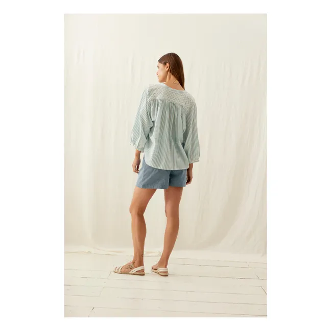 Blusa de algodón orgánico a rayas Jeannali - Colección Mujer | Azul