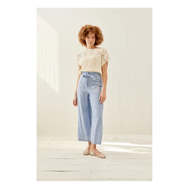 Pantalon Virgilia Rayures Lin - Collection Femme | Bleu