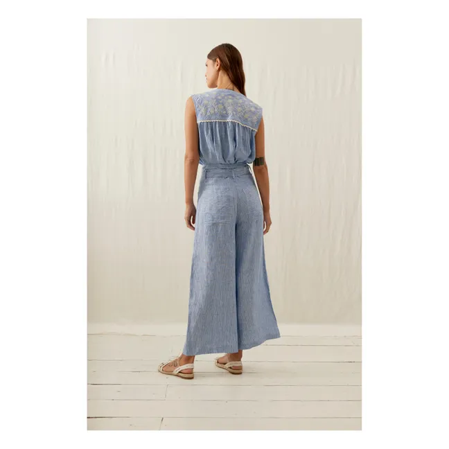 Pantalon Virgilia Rayures Lin - Collection Femme | Bleu