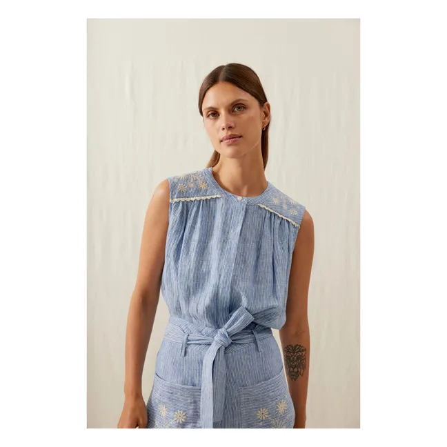 Virgilia Pants Linen Stripes - Women's Collection | Blue