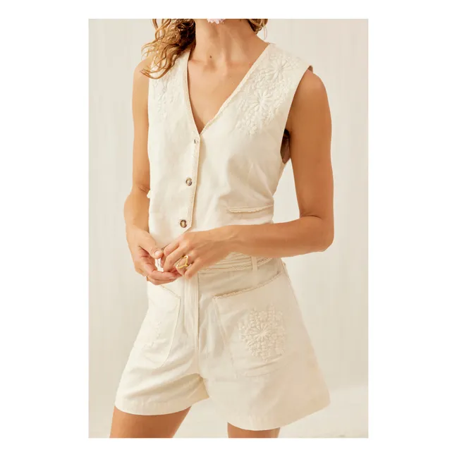 Pantalones cortos Rhea de algodón y lino - Colección Mujer | Crema