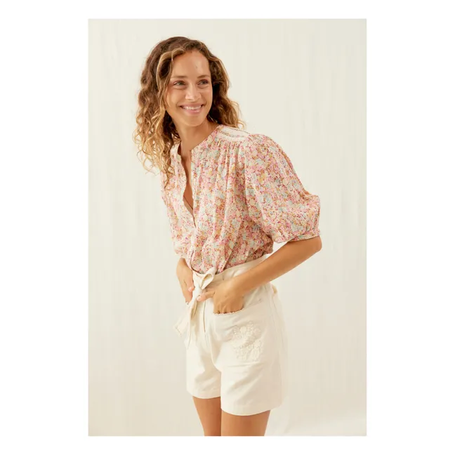 Pantalones cortos Rhea de algodón y lino - Colección Mujer | Crema
