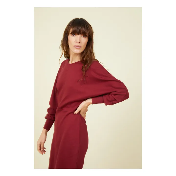 Robe Longue Femme Manches Chauve-souris en Coton Organique | Bordeaux- Image produit n°3