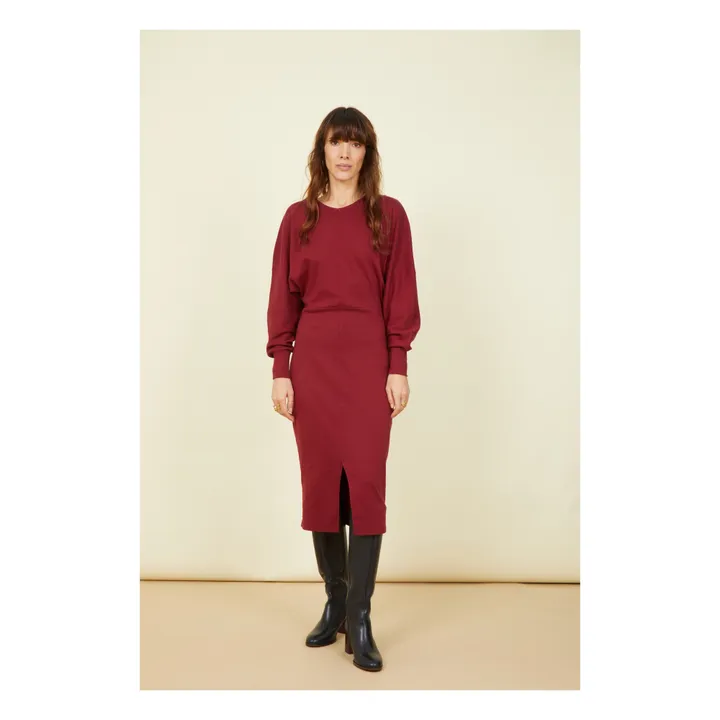Robe Longue Femme Manches Chauve-souris en Coton Organique | Bordeaux- Image produit n°1