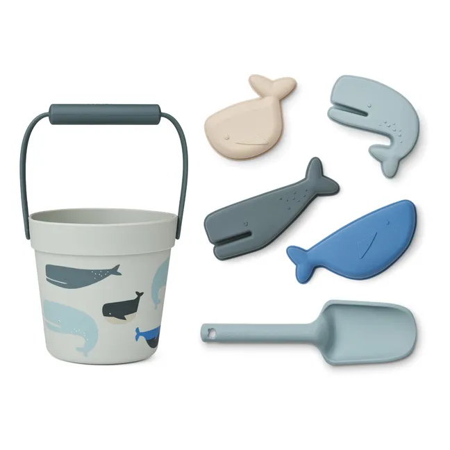 Dante beach bucket and accessories | Whales/Cloud blue