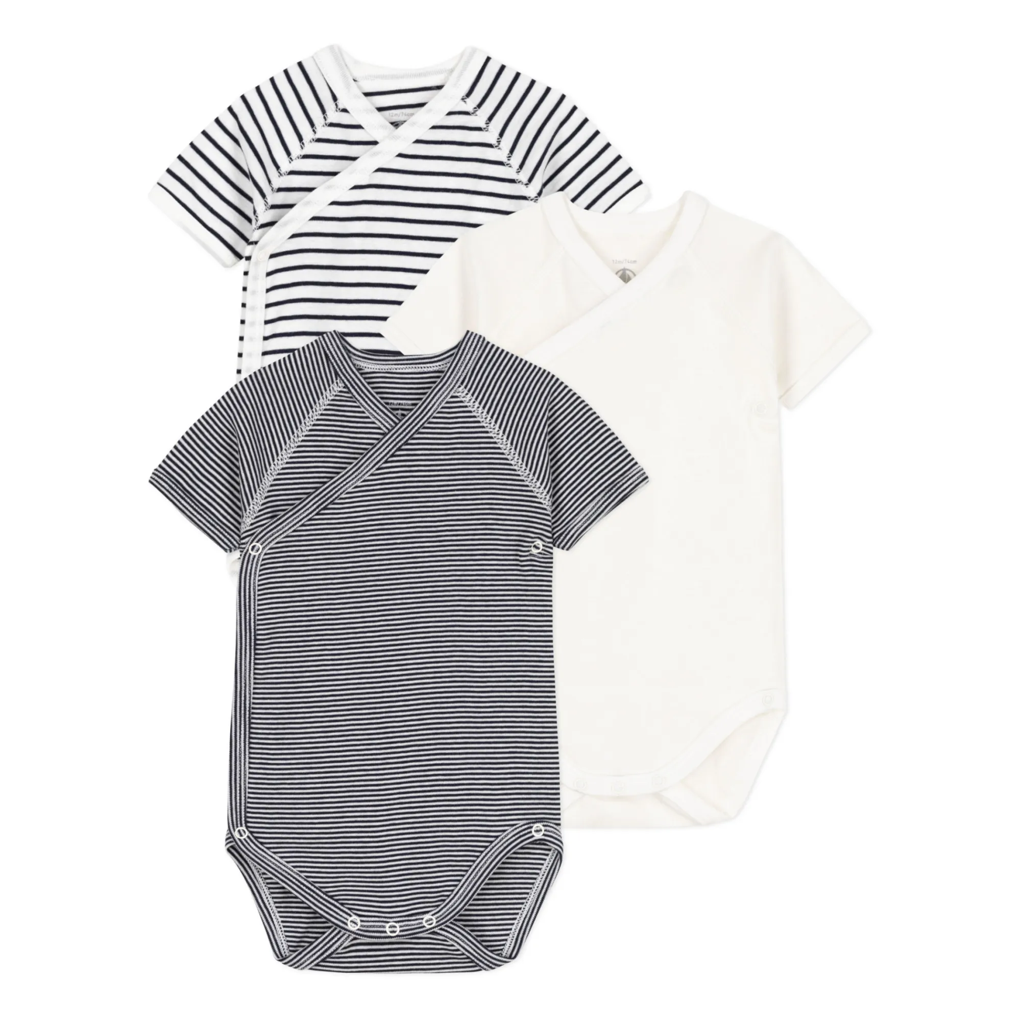 Petit Bateau Navy Blue Striped Newborn Bodysuits - Set Of 3