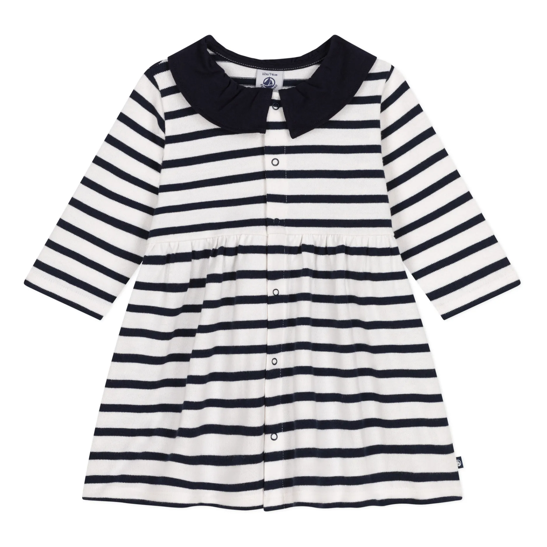 Petit Bateau Ecru Striped Marabout Dress