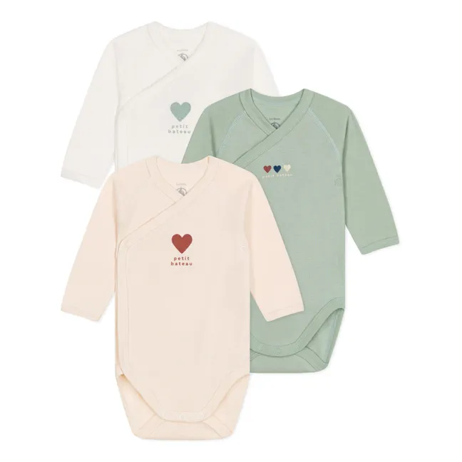 Set of 3 Long Sleeve Hearts Bodies | Sage