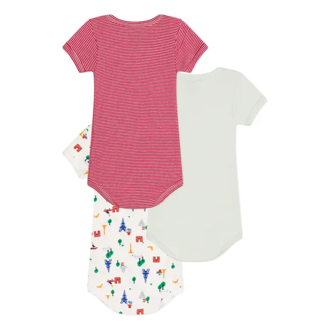 Petit Bateau - Lot De 3 Bodies Manches Longues Bébé, Coton Imprimé Cœurs - Encolure Américaine, Boutons Pression