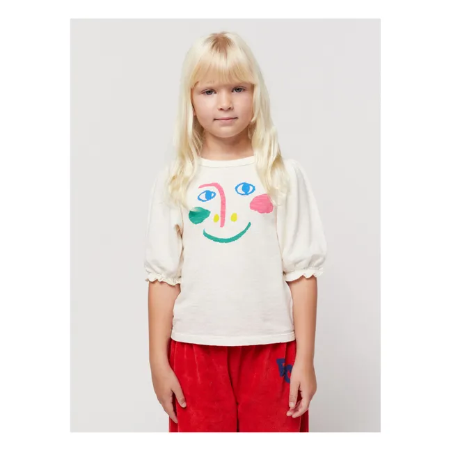 Camiseta de algodón orgánico con mangas globo y cara | Crudo