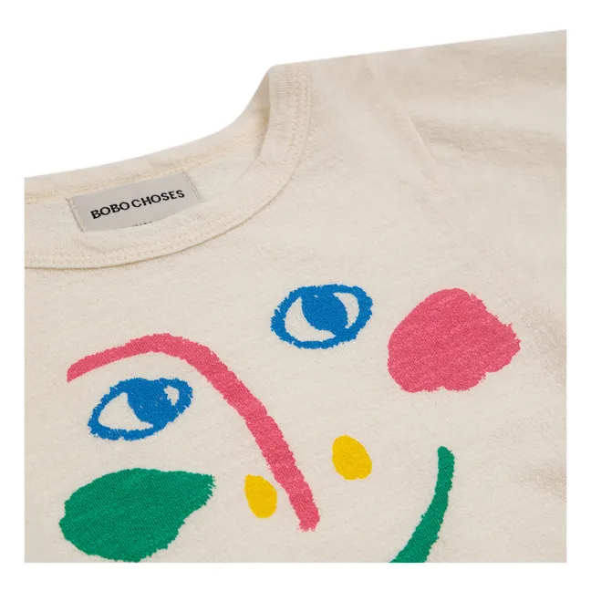 Camiseta de algodón orgánico con mangas globo y cara | Crudo