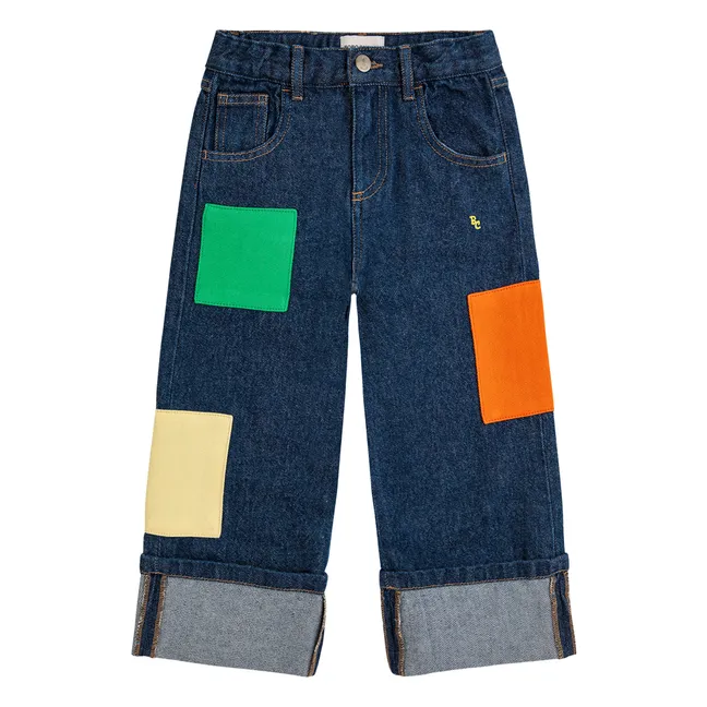Pantalon Denim Color Block | Bleu jean