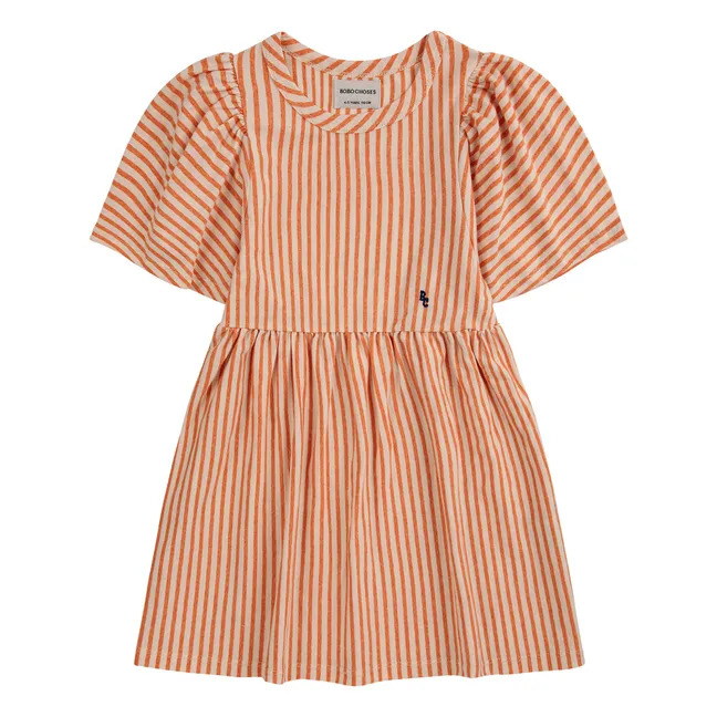 Vestido de rayas de algodón orgánico | Naranja