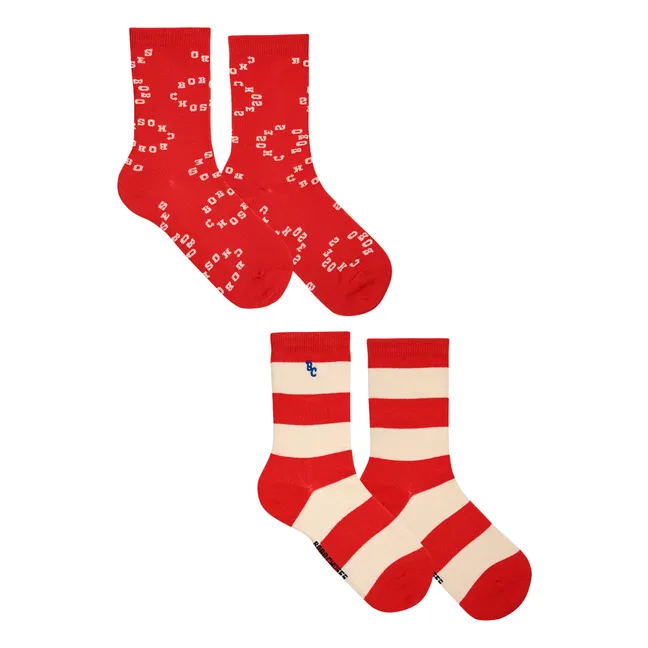 2 Paar Socken mit Streifen | Rot