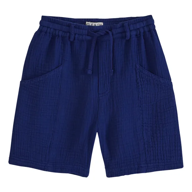 Shorts aus Baumwollgaze | Blau