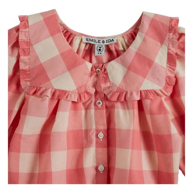 Vichy ruffled collar blouse | Candy pink