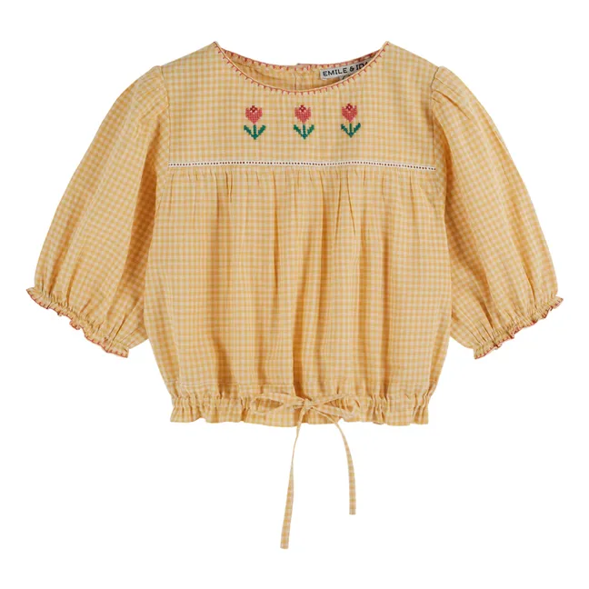 Embroidered Gingham Blouse | Yellow