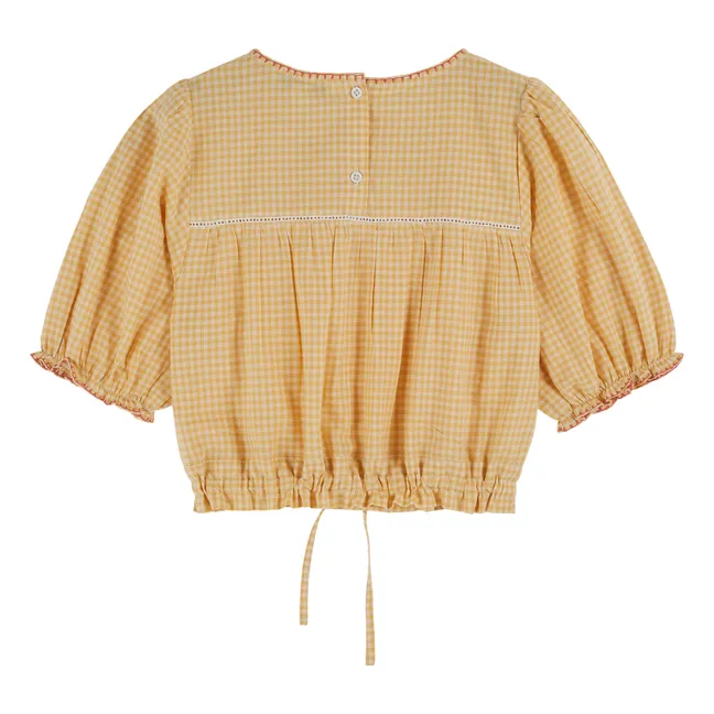 Embroidered Gingham Blouse | Yellow