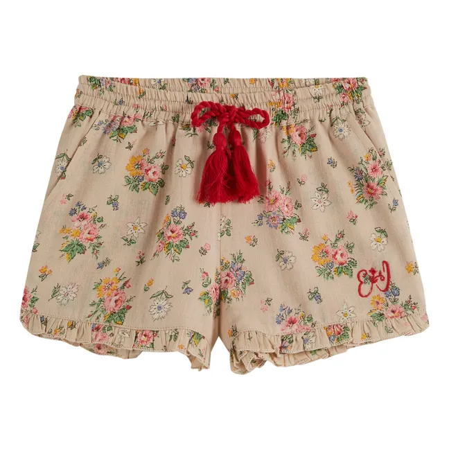 Vintage Shorts mit Blumenmuster | Beige