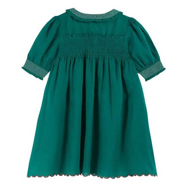 Gesmoktes Kleid mit Knöpfen | Grün