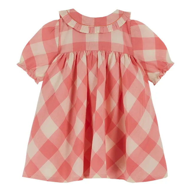 Gingham Balloon Sleeve Dress | Candy pink