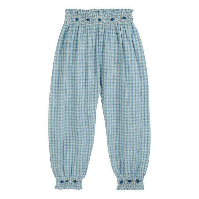 Gingham Smocked Trousers | Blue