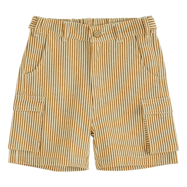 Striped Cargo Bermuda Shorts | Camel